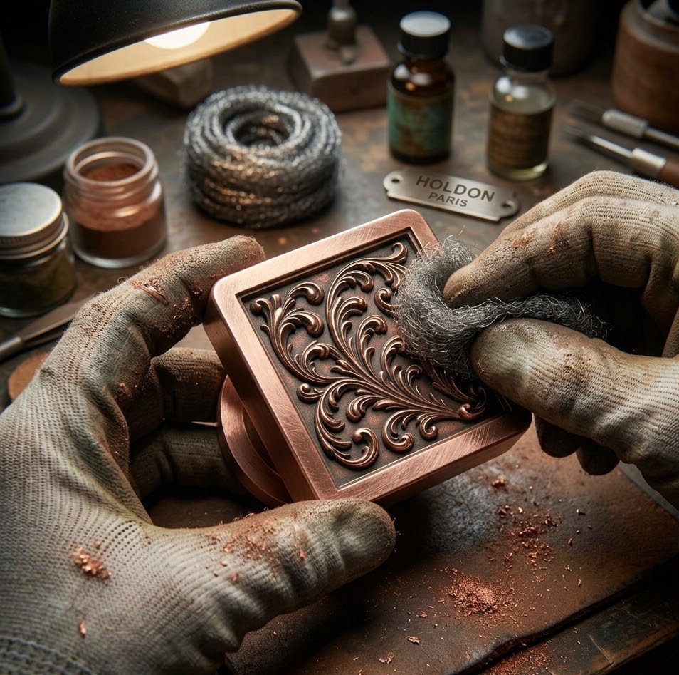 Patine à la main de poignées en bronze