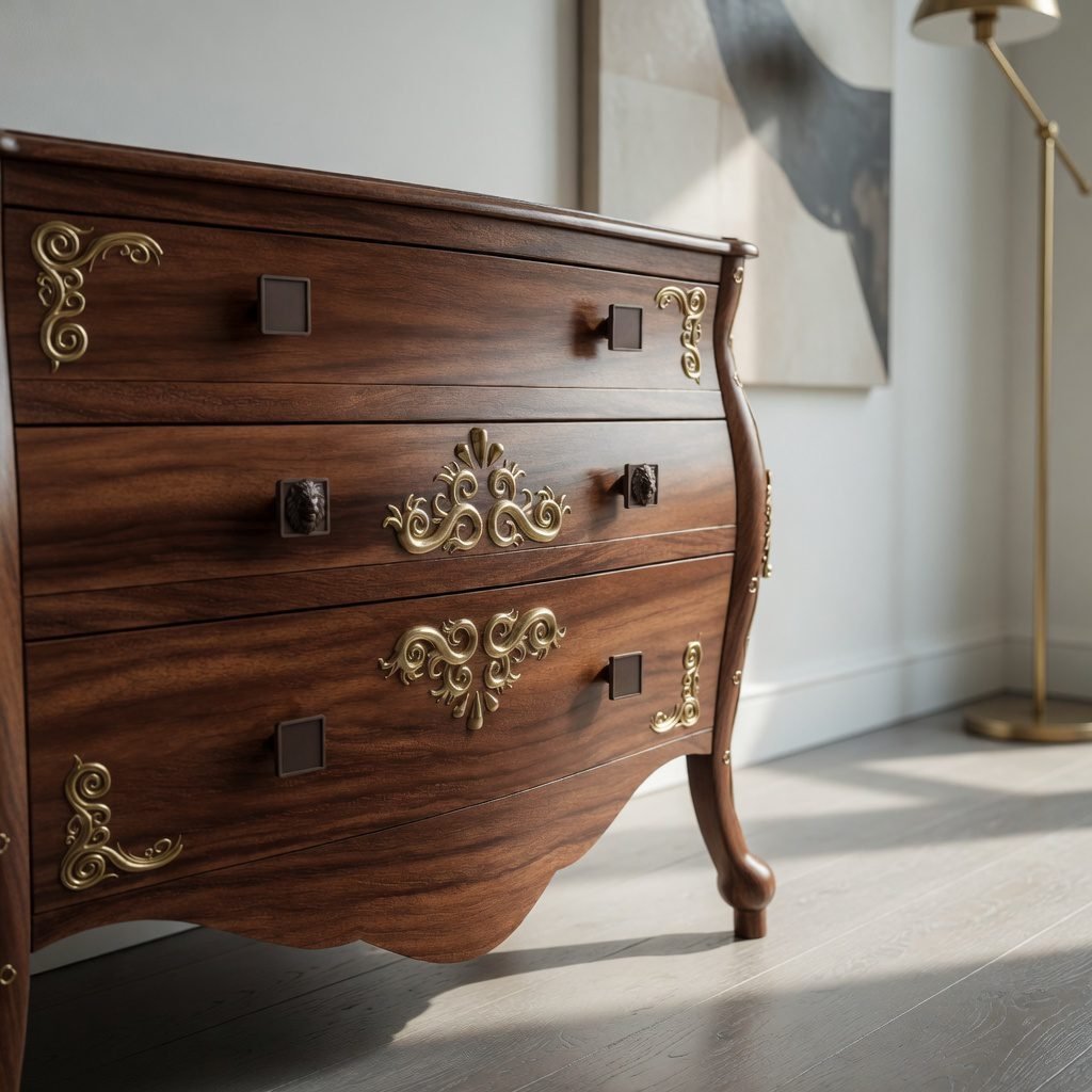 Commode ancienne avec poignées carrées