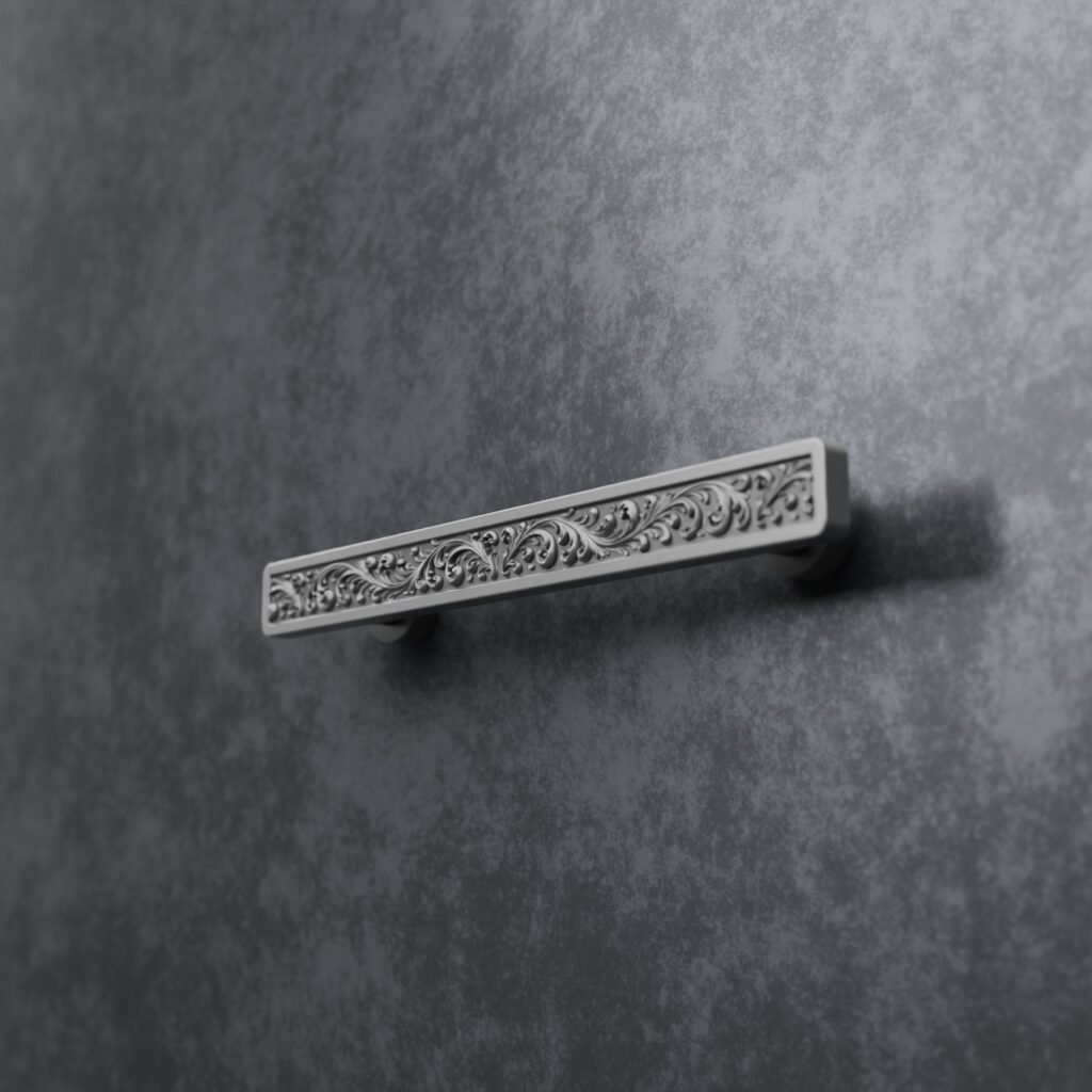 Poignée Demibarre Palazzo Rinceaux en Aluminium Satiné
