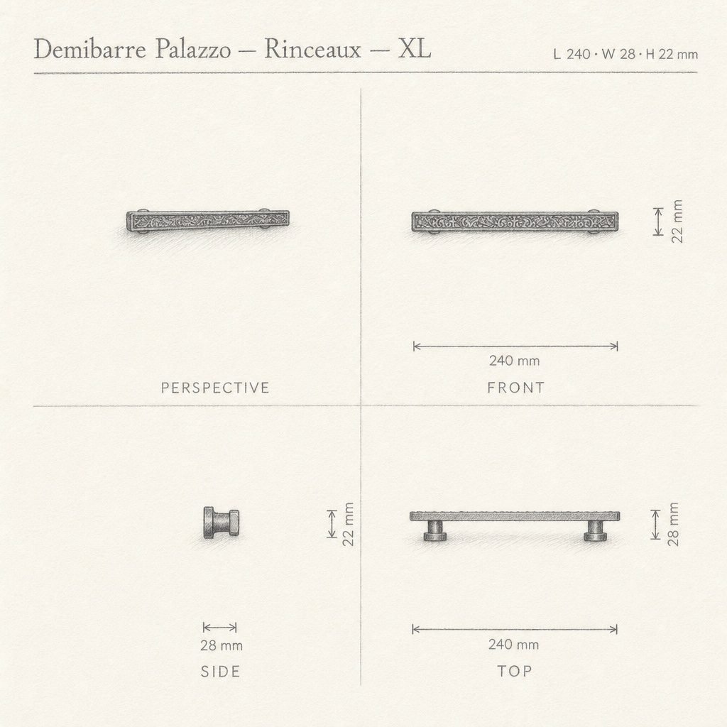 Croquis de la poignée Demibarre Palazzo Rinceaux