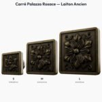 Poignée Carré Palazzo Rosace Laiton Ancien — comparaison des tailles — Holdon Paris
