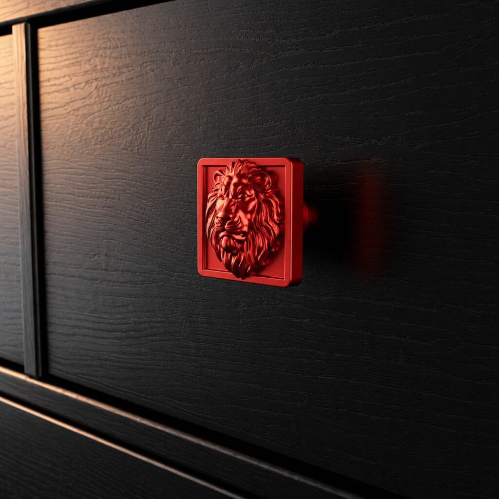 Poignée lion rouge