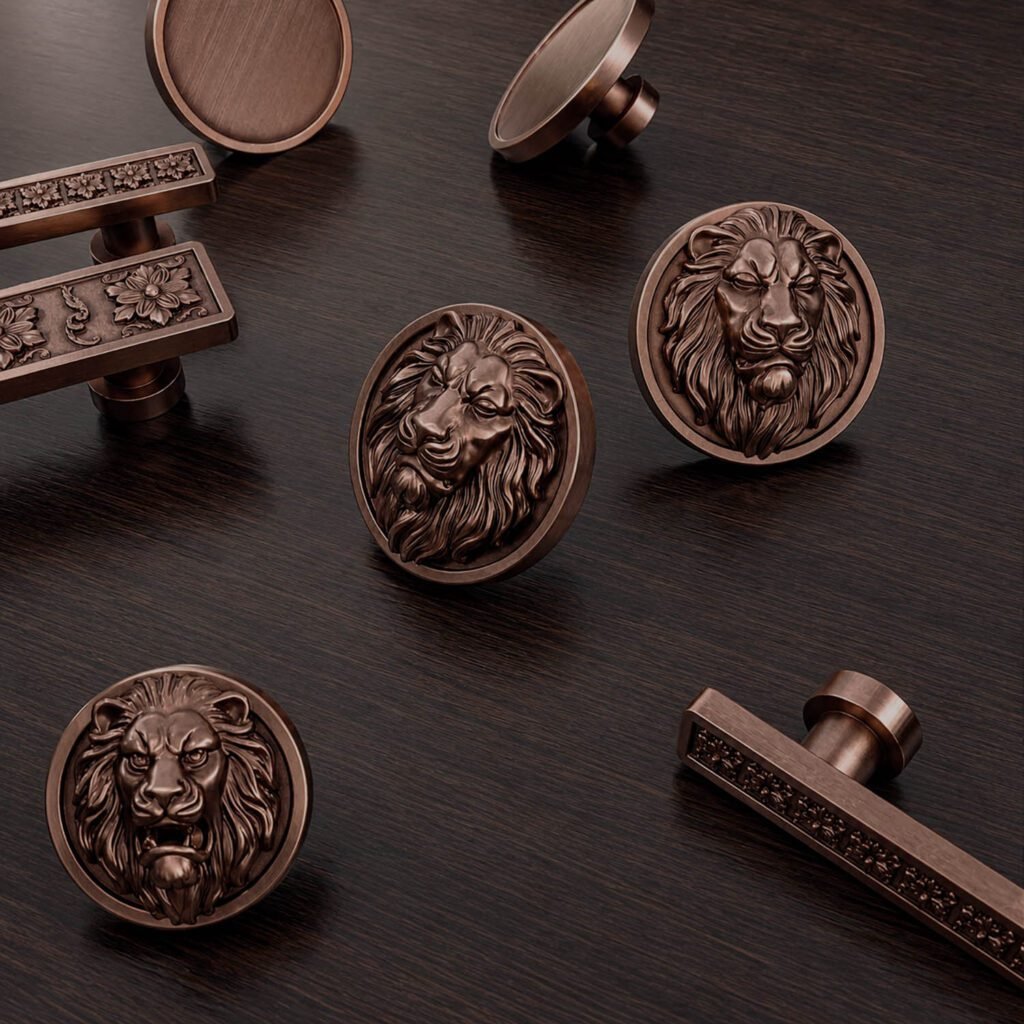 Boutons ronds en cuivre - Lion endormi
