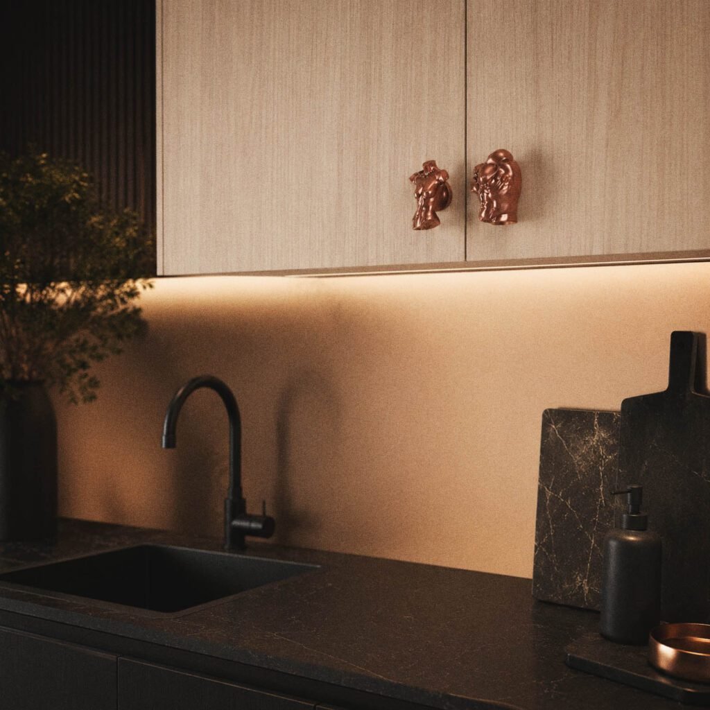 Sculptural copper cabinet handle