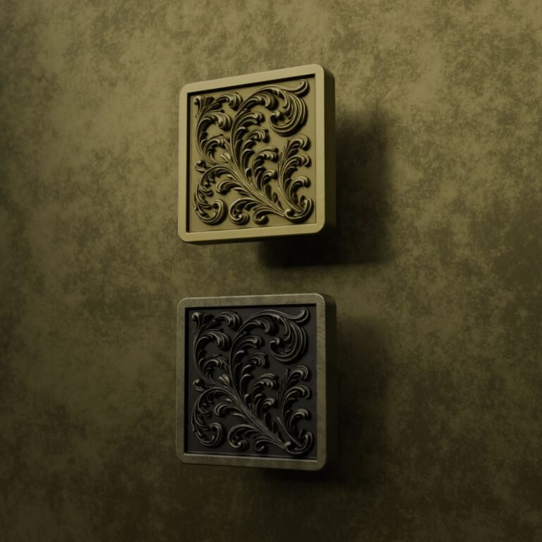 Comparaison des finitions — poignée de meuble Carré Palazzo Rinceaux Laiton M — Holdon Paris