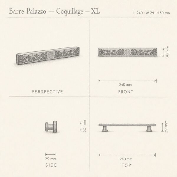 Barra Palazzo, Concha, XL, Cobre Envejecido, boceto 3D