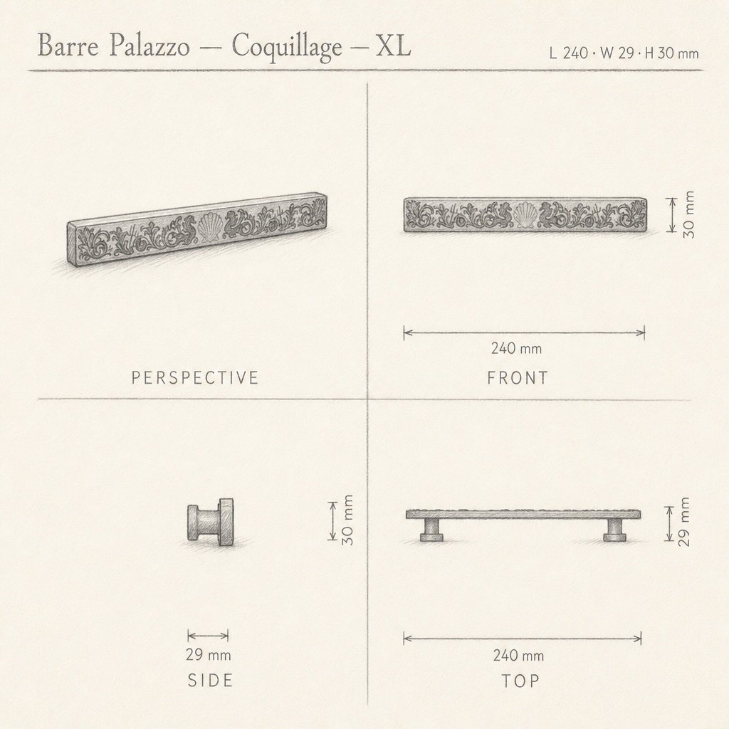 Croquis de la poignée Barre Palazzo Coquillage