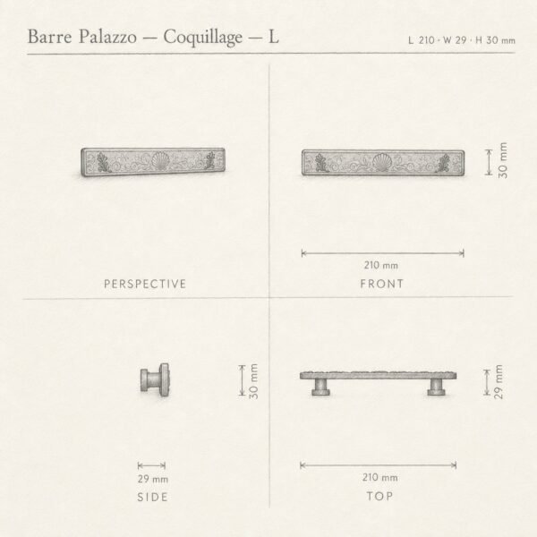 Barra Palazzo, Conchiglia, L, Ottone Satinato, schizzo 3D