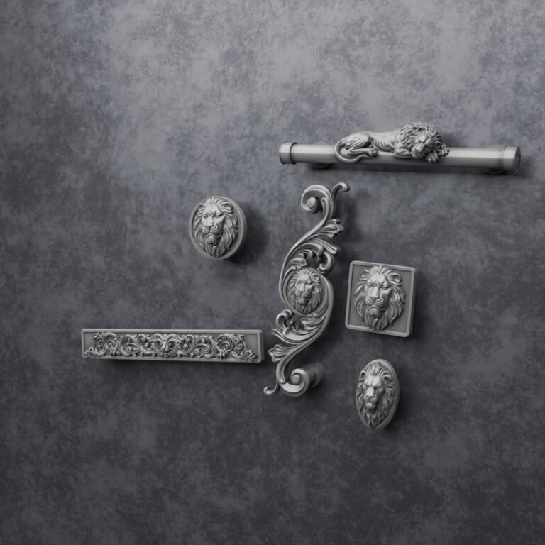 Florentine Medallion, Sleeping Lion, L, Satin Aluminum, silhouette comparison