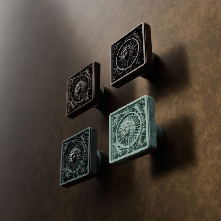 Quadrato Palazzo, Sole Reale, M, Bronzo Verderame, confronto delle finiture