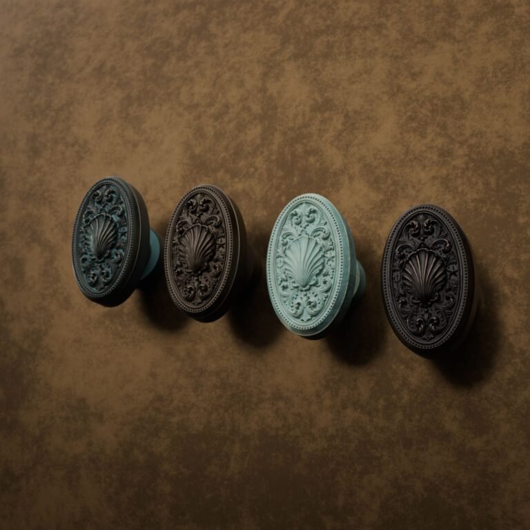 Medallón Florentino, Concha, M, Bronce Envejecido, comparación de acabados