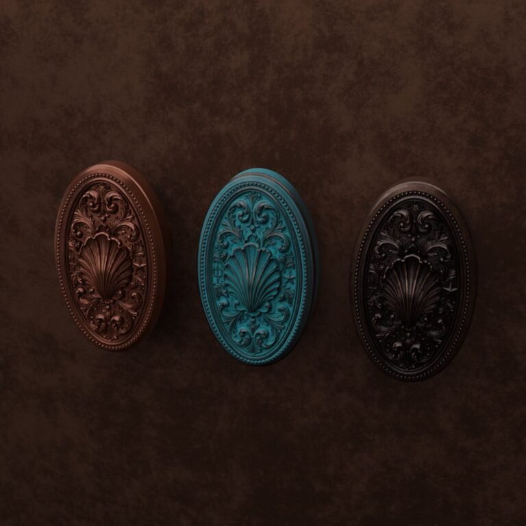 Florentine Medallion, Shell, L, Satin Copper, finish comparison