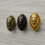Comparaison couleur Jaune / Doré : poignée de meuble Médaillon Florentin Lion Endormi L en résine biosourcée et laiton (Holdon Paris)