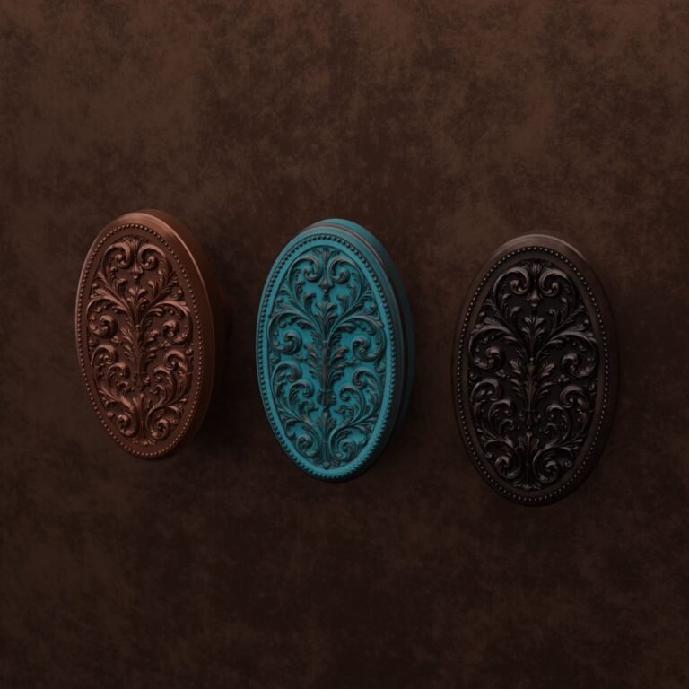 Florentine Medallion, Scrollwork, L, Satin Copper, finish comparison